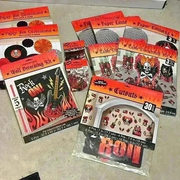 HUGE Rock N Roll Party Lot Decor Banner table toppers, scene setter lanterns - Picture 1 of 7